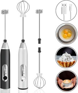 Mini Mixer Inox Portátil Elétrico USB Recarregável 2 em 1: Prepara Bebidas Cremosas, Batedor de Ovos, Misturador de Bebidas, Fuê Multiuso com 3 Velocidades Alta Performance e Durabilidade
