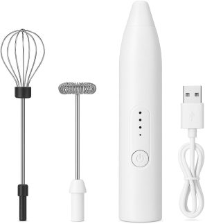 Mini Mixer Misturador Elétrico Recarregável com 3 Velocidades Prático para Ovos Shakes e Bebidas Cremosas (Branco)