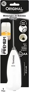 Mini Mixer Misturador de Bebidas Elétrico Café Chá Leite Ovos Multiuso Aço Inox, Bateria AA Branco