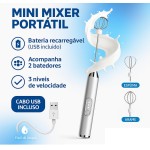 Mini Mixer Portátil Elétrico Recarregável – Misturador de Bebidas, Ovos, Café e Whey com Fuê Forte – Cor Sortida (Preto ou Branco) - Imagem 2