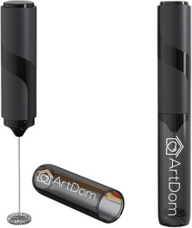 Mini Mixer Portátil Potente com Tampa, Misturador de Leite ArtDom em Inox para Bebidas Cremosas e Saudáveis