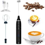 Mini Mixer Portátil Recarregável USB 2 em 1 Sem Fio 3 Velocidades 2 Batedores Fuê em Aço Inox para Bebidas Cafés Drinks Ovos Panquecas Whey Protein Suplementos