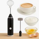 Mini Mixer Portátil USB Recarregável Misturador de Bebidas, Ovos e Leite – 3 Velocidades, 2 Batedores de Aço Inoxidável, Compacto e Leve para Cozinha, Café e Viagem (Preto)