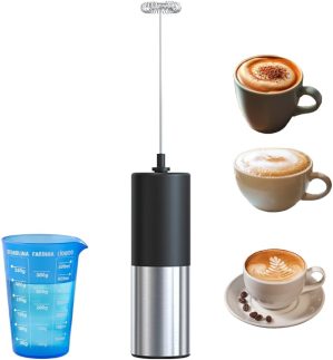 Mini Mixer Portátil com Copo Medidor 570ml – Espumador de Leite para Café, Batedor de Ovos e Misturador para Whey Protein – A Pilha, Sempre Pronto