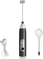 Mini Mixer Recarregável Batedor Espumador De Bebidas Batedor Ovos Fuê Portátil Elétrico (Preto)
