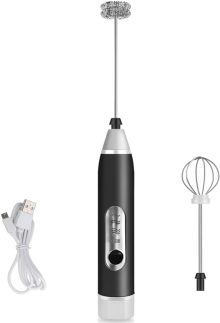 Mini Mixer Recarregável Sem Fio USB Inox Três Velocidades Espumador de Leite Bebidas Batedor de Ovos Portátil – Premium