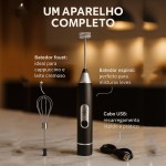 Mini Mixer Recarregável Sem Fio USB Inox Três Velocidades Espumador de Leite Bebidas Batedor de Ovos Portátil – Premium - Imagem 2