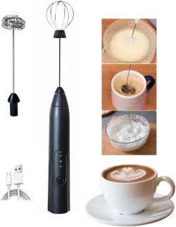 Misturador Bebidas Mixer Batedor Espumador Café Ovos Leite Fuê Portátil Recarregável USB 3 Vel. - E-ShopCenter