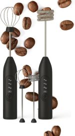 Mixer Elétrico Portátil Recarregável para Café e Bebidas, 3 Velocidades com 2 Batedores de Aço Inoxidável, Espumador de Leite, Batedeira para Ovos, USB Incluso