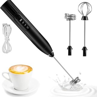 Mixer Misturador Batedor Elétrico, Portátil Sem Fio-Fuê em Aço Inox Para Espumar Bebidas,Bater Ovos, Recarregável USB