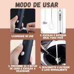 Mixer Portátil Recarregável USB Inox Misturador Bebidas Shaker Batedor Ovos Fuê Café Whey Leite Cappuccino Leve Potente Prático Premium Sem Fio 3 Velocidade - Imagem 2