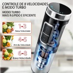 Mixer portátil 5 em 1, Ajuste de 8 velocidades, Com triturador, 304 lâmina de aço inoxidável, batedor de ovos, borbulhador e copo de medição, Adequado para sopas, smoothies e purés - Imagem 2