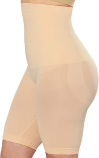 Modelador feminino de cintura alta, shorts com controle de barriga, modelador de corpo, roupa íntima feminina, Bege, M