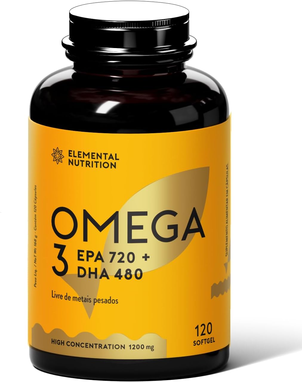 Omega-3-Alta-Concentracao-Elemental-Nutrition-Com-EPA-720mg-e.jpg Ômega 3 Alta Concentração, Elemental Nutrition, Com EPA 720mg e DHA 480mg - 120 Softgels