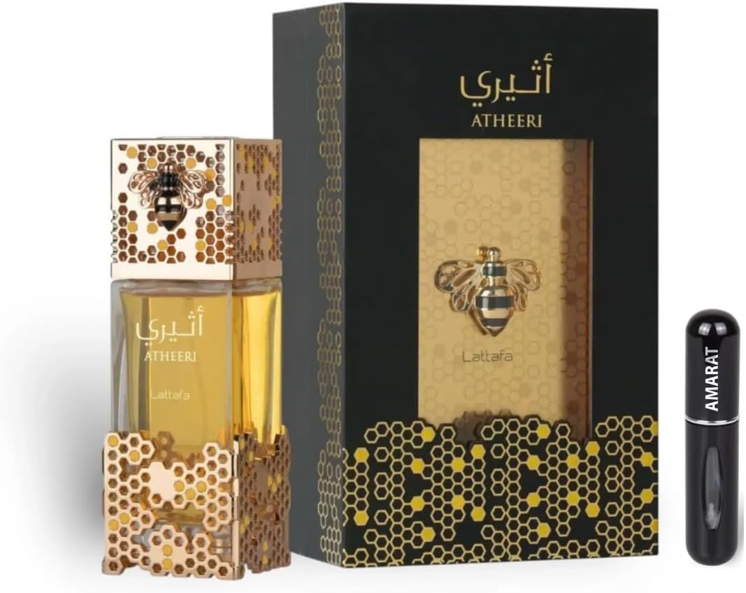 Perfume-Atheeri-Eau-de-Parfum-de-100-ml-perfume-arabe.jpg Perfume Atheeri Eau de Parfum de 100 ml, perfume árabe para mulher de longa duração, inclui atomizador recarregável de 5 ml, fragrância floral e madeirada com notas de ergamota, jasmim e baunilha