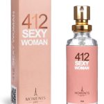 Perfume de Bolsa Feminino 412 SEXY WOMAN 15ml Moments Paris Maravilhosa Fragrância Floral Oriental Parfun Longa Duração Alta FIxação EDP Spray Noite Mulher Sofisticada e Sensual