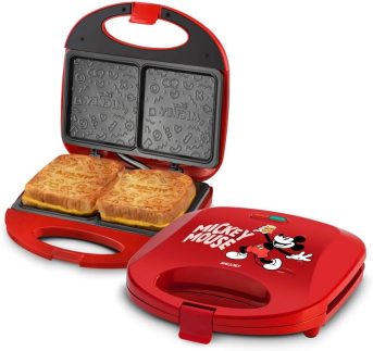 Sanduicheira Elétrica Mallory Mickey Mouse Funny Plates – Placas com Design, Superfície Antiaderente, Luzes LED, Alça com Toque Frio e Trava de Segurança - 220V