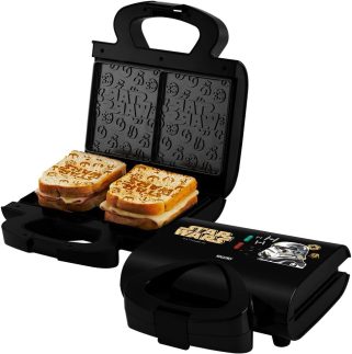 Sanduicheira Elétrica Mallory Star Wars Empire Plates – Superfície Antiaderente, Luzes LED, Alça com Toque Frio, Trava de Segurança - 127V