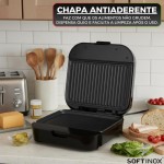 Sanduicheira Grill Elétrica Portátil Multiuso 2 em 1 Preta 127V SOFTINOX Aquecimento Super Rápido — Grill e Sanduicheira Elétrico, Luzes Indicadoras, Alça com trava, Acompanha Pincel de Silicone - Imagem 2