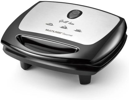Sanduicheira Super Grill Inox 220V com 1200W e Antiaderente e Luz Indicadora Preta Multilaser - CE12