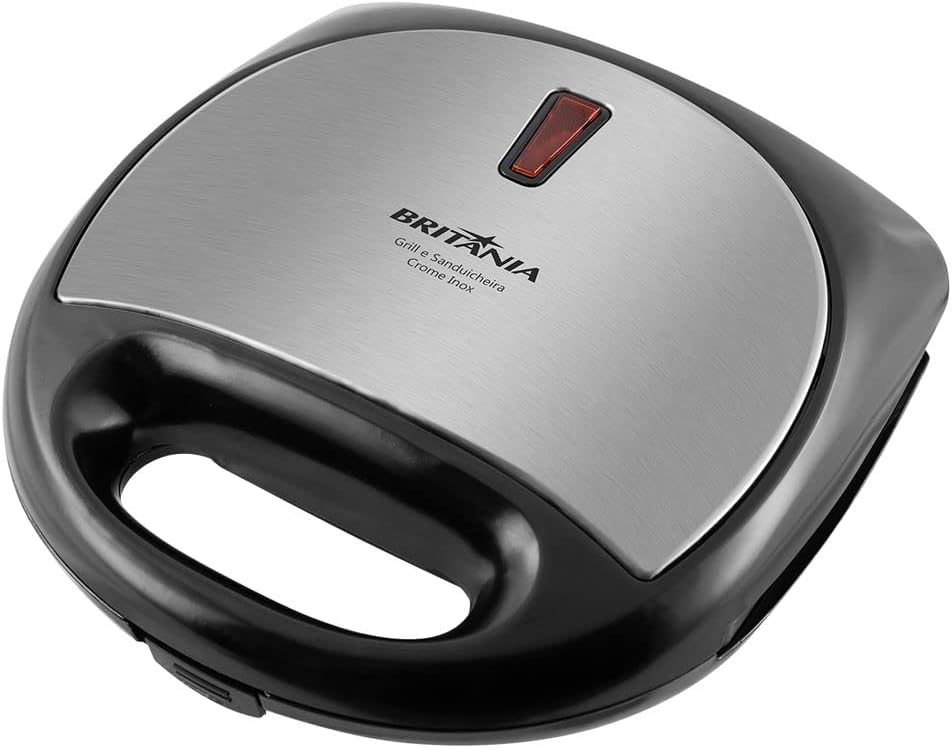Sanduicheira-e-grill-Crome-inox-Preto-110V-Britania.jpg Sanduicheira e grill, Crome inox, Preto, 110V, Britânia