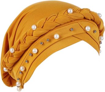 Turbante Headwear feminino trançado com contas sedosas pré amarrado quimioterapia câncer lenço bandana headwrap
