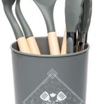 WOLFF - Conjunto 5 Utensílios para Cozinha de Silicone com Suporte Cinza