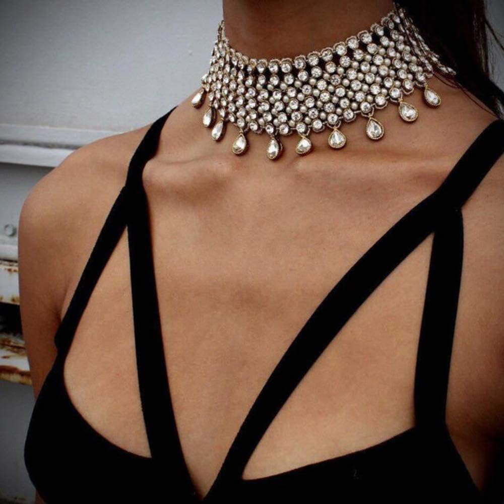 YERTTER Colares Vintage Boho Completos de Strass Conjunto de Joias de Borla Pingente em Camadas Colar de Corrente Grossa para Mulheres e Meninas - Imagem 2