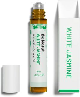 benatu Perfume de Jasmine Oil Roll On para mulheres, Eau de Parfm sem álcool, fragrância corporal de óleo essencial tamanho viagem, aroma floral vermelho concentrado, 10 ml