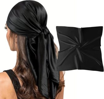 vimate Cachecol quadrado de seda de 89 cm – Cachecol feminino de seda para enrolar o cabelo e dormir à noite.