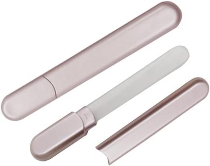 1 lixa de unha de vidro premium, portátil com estojo, cristal diamante salão melhor protetor de unhas de beleza para unhas de acrílico, ferramentas de manicure, ideia de presente para mulheres, rosa
