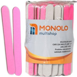 100 Lixas Unha Mini Descartáveis Manicure Pedicure 8 Cm Salão Profissional Beleza Cutícula Unha Podóloga Brinde Mimo Outubro Rosa Eventos Marca Monolo Multishop (Rosa, unidade, 100, Grão 100/180)