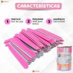 100 Lixas Unha Mini Descartáveis Manicure Pedicure 8 Cm Salão Profissional Beleza Cutícula Unha Podóloga Brinde Mimo Outubro Rosa Eventos Marca Monolo Multishop (Rosa, unidade, 100, Grão 100/180) - Imagem 2