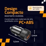 Carregador Veicular Toocki Dual Port 50w com Carregamento Rápido QC3.0 + PD - Preto - Imagem 4