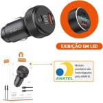 Carregador Veicular Turbo 60W Para Automóvel Carregador de Carro Duas Entradas com Carregamento Super Rápido + Cabo USB-C Premium Compatível Com Dispositivos IOS e Android - Imagem 3