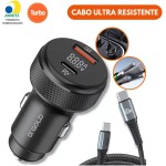 Carregador Veicular Turbo 60W Para Automóvel Carregador de Carro Duas Entradas com Carregamento Super Rápido + Cabo USB-C Premium Compatível Com Dispositivos IOS e Android - Imagem 4