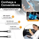 Carregador Veicular Turbo 60W Para Automóvel Carregador de Carro Duas Entradas com Carregamento Super Rápido + Cabo USB-C Premium Compatível Com Dispositivos IOS e Android - Imagem 6
