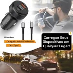 Carregador Veicular Turbo 60W Para Automóvel Carregador de Carro Duas Entradas com Carregamento Super Rápido + Cabo USB-C Premium Compatível Com Dispositivos IOS e Android - Imagem 7