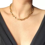 Colar Choker Gargantilha Corrente Elos Maiores Feminina Dourado - Imagem 2