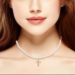 wgoud Colar gargantilha feminina de pérolas naturais de água doce, banhado a ouro 14 K, joias feitas à mão, presente - Imagem 3