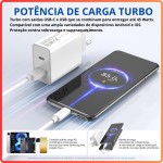 Carregador Turbo Compativel iPhone 15 e Galaxy IOS/Android, 45W Fonte Entrada Tipo-C e USB + Cabo USB-C Fast Charge - Premium® 1 ano Garantia - Imagem 3