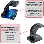 Carregador Sem Fio 5 Em 1 Para iPhone, Para Apple Watch e Para AirPods Estação de Carregamento Rápido Com Relôgio, Despertador e Luz Noturna (Preto) - Imagem 3