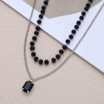 Colar gargantilha de ônix preto vintage com pingente quadrado, corrente de contas de estação preta, colar de pedras preciosas quadradas, joias femininas - Imagem 4