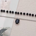 Colar gargantilha de ônix preto vintage com pingente quadrado, corrente de contas de estação preta, colar de pedras preciosas quadradas, joias femininas - Imagem 5