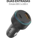 WB Carregador USB-C e USB-A rápido Veicular com duas entradas 48W, Preto - Imagem 4