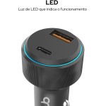 WB Carregador USB-C e USB-A rápido Veicular com duas entradas 48W, Preto - Imagem 6