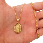Genérico, Colar Cordão Corrente Correntinha Gargantilha Feminina e Pingente Nossa Senhora das Graças Banhado a Ouro 18k - Imagem 3