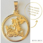 Colar Cordão Corrente Correntinha Gargantilha Feminina e Pingente São Jorge Guerreiro Banhado a Ouro 18k - Imagem 3