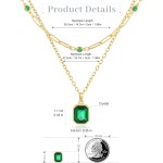 Lourny Colar de cristal em camadas de ouro para mulheres, gargantilha banhada a ouro 18 K, verde esmeralda, corrente delicada, joia moderna para presentes femininos - Imagem 5