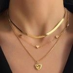 Colar gargantilha feminina com contas de coração dourado em camadas, espinha de peixe, pingente de amor, colar de espinha de peixe empilhável, dia dos namorados, acessórios para banquete - Imagem 4